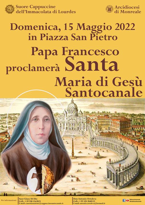 MARIA DI GESÚ SANTOCANALE SANTA: LA PROCLAMAZIONE IL 15 MAGGIO PROSSIMO