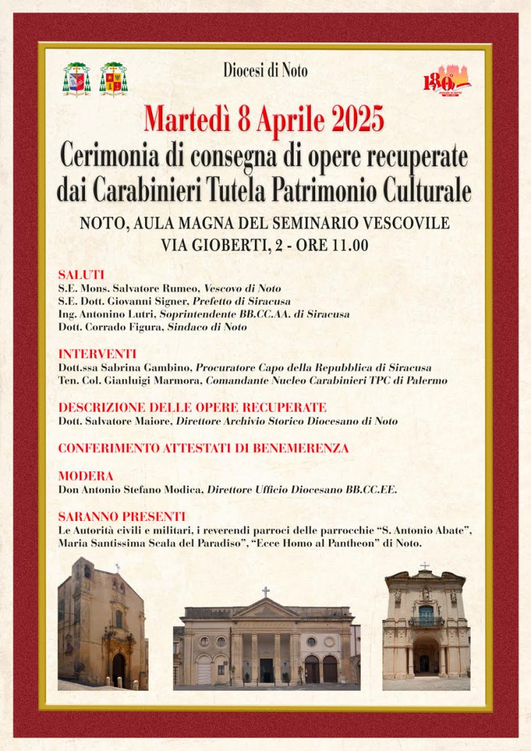 CERIMONIA DI RESTITUZIONE DI OPERE TRAFUGATE E RECUPERATE DAI CARABINIERI TUTELA PATRIMONIO CULTURALE